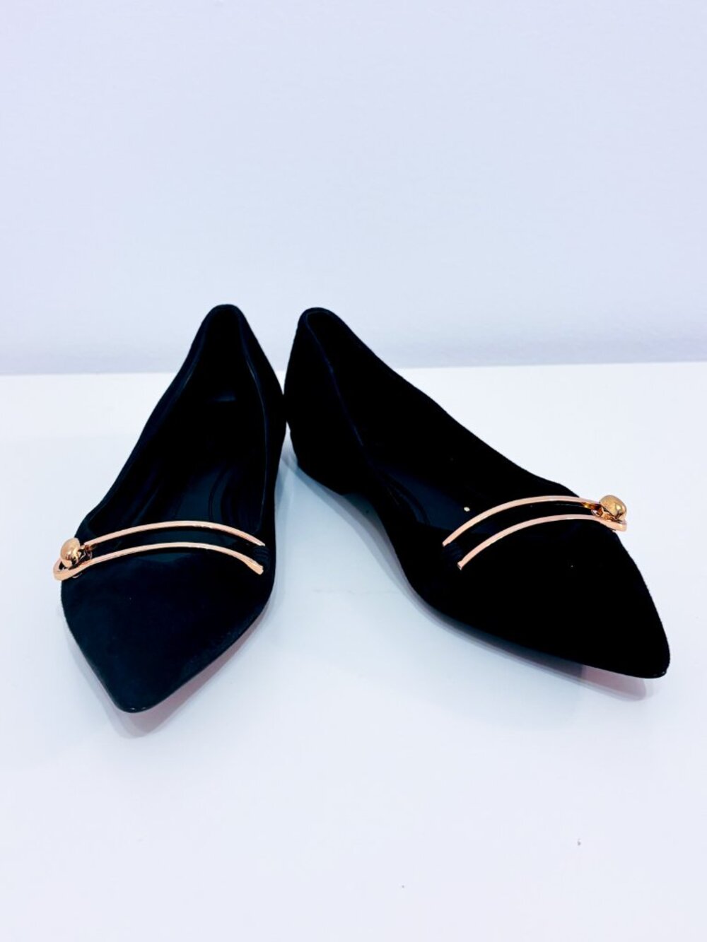 STELLA LUNA Black Suede Flats | Pointed Toe Luxury | Size 6